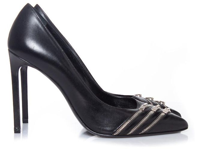 Pumps in pelle nera con zip Saint Laurent Nero - vista 5
