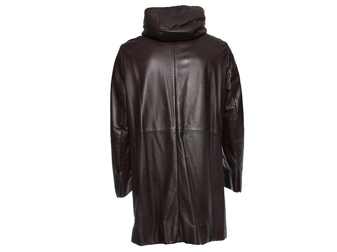 Parka in pelle marrone con cappuccio Prada - vista 2