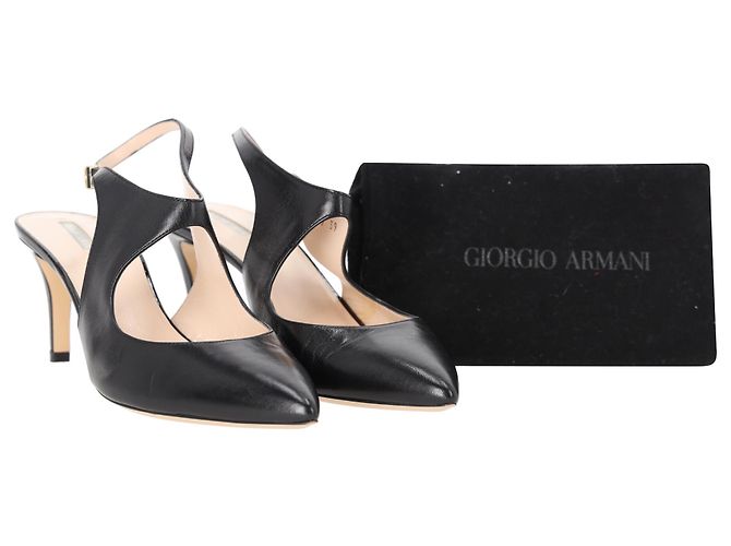 Giorgio Armani Slingback-Pumps mit Ausschnitt aus schwarzem Leder - Ansicht 7