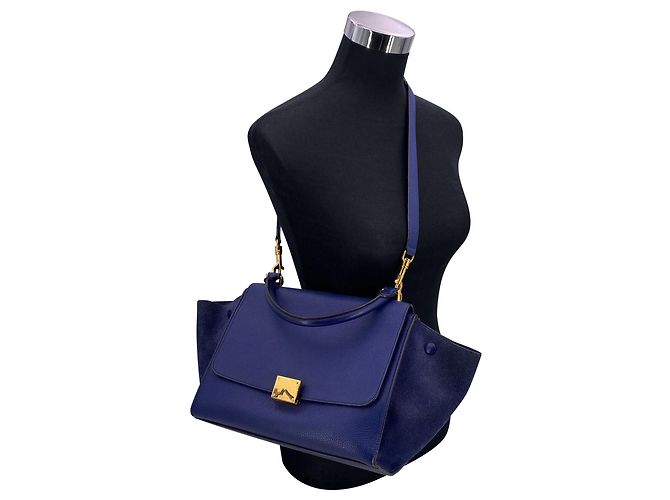 Céline Borsa in pelle Trapeze Celine Blu - vista 2