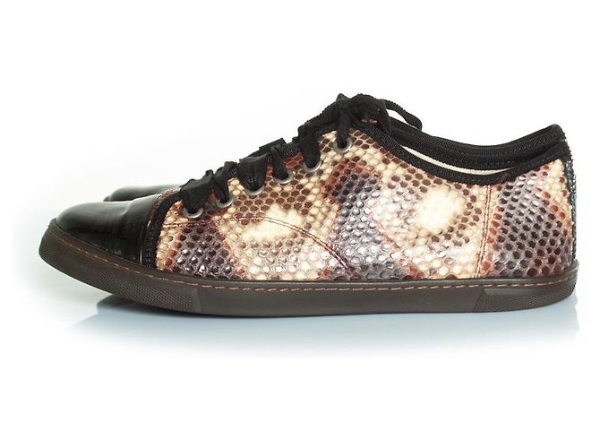 Zapatillas de python Lanvin con puntera de charol Castaño - vista 2