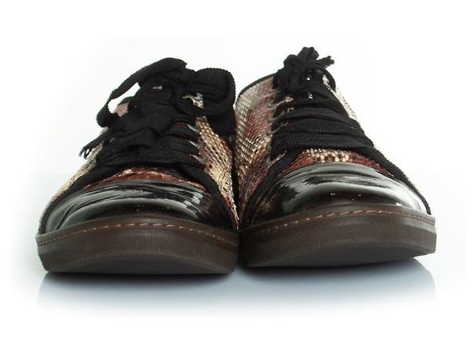 Zapatillas de python Lanvin con puntera de charol Castaño - vista 4