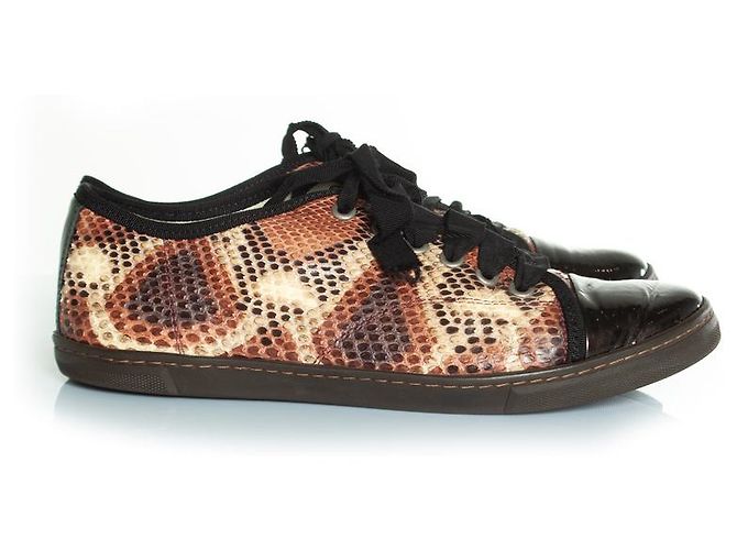Zapatillas de python Lanvin con puntera de charol Castaño - vista 5