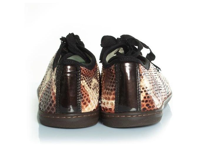 Zapatillas de python Lanvin con puntera de charol Castaño - vista 6