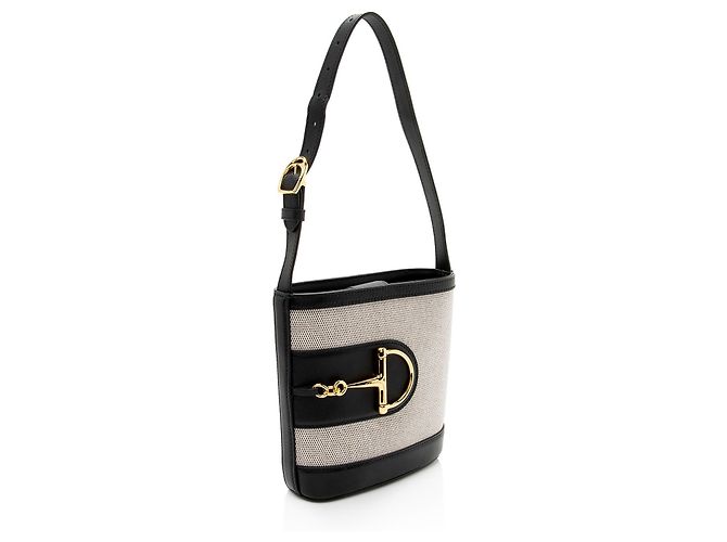 Borsa a secchiello piccola Gucci 73 in pelle Toile Gucci Nero - vista 2