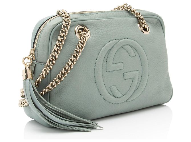 Borsa a spalla piccola in pelle Gucci Soho Chain Blu - vista 2