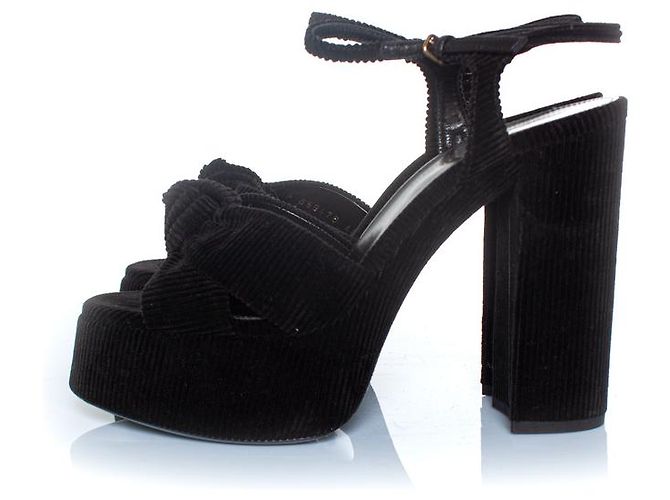 Sandali platform Bianca 85 in velluto a coste di Saint Laurent Nero - vista 2