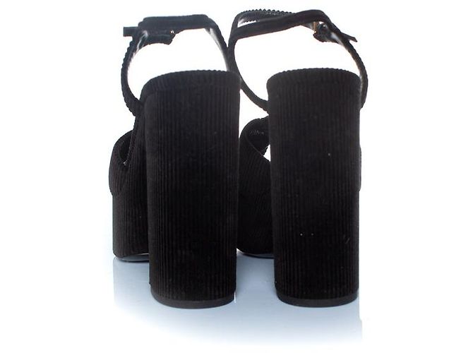 Sandali platform Bianca 85 in velluto a coste di Saint Laurent Nero - vista 3