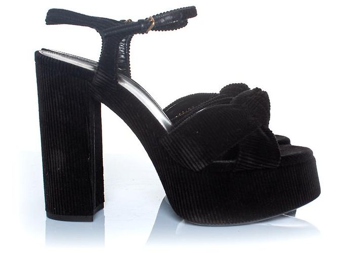 Sandali platform Bianca 85 in velluto a coste di Saint Laurent Nero - vista 4