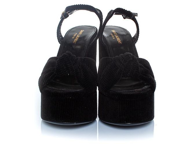 Sandali platform Bianca 85 in velluto a coste di Saint Laurent Nero - vista 5