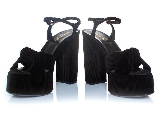 Sandali platform Bianca 85 in velluto a coste di Saint Laurent Nero - vista 6