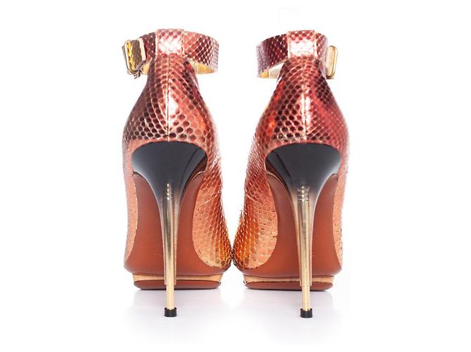 Metallisch pythonfarbene Pumps mit Knöchelriemen von Lanvin Golden - Ansicht 4