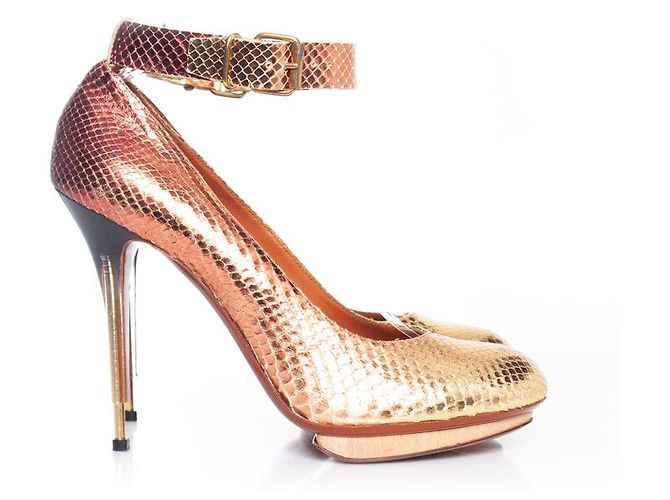 Metallisch pythonfarbene Pumps mit Knöchelriemen von Lanvin Golden - Ansicht 5