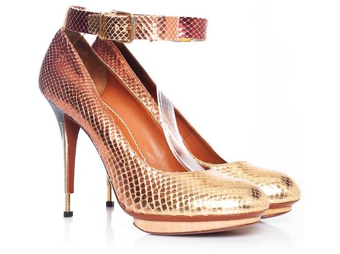 Metallisch pythonfarbene Pumps mit Knöchelriemen von Lanvin Golden - Ansicht 6