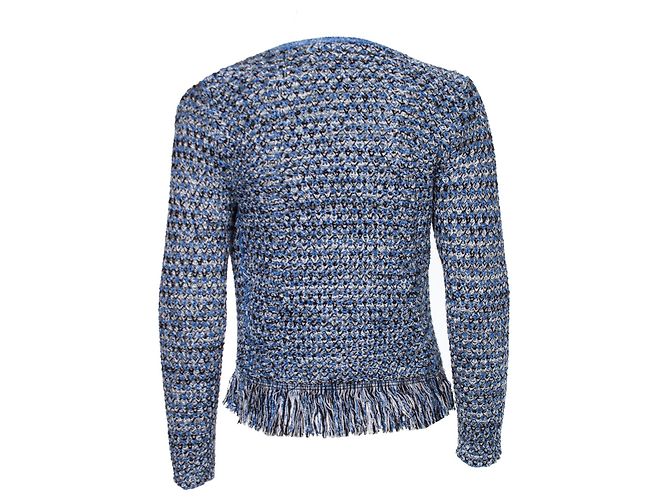 Maje Strick-Cardigan mit Fransen und Lurex. Blau - Ansicht 2