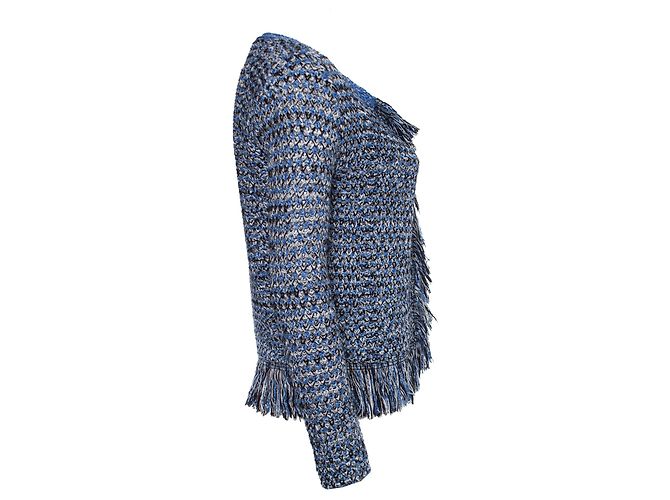 Maje Strick-Cardigan mit Fransen und Lurex. Blau - Ansicht 4