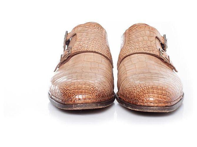 Santoni Doppelmonk-Schnürschuh aus braunem Alligator - Ansicht 3