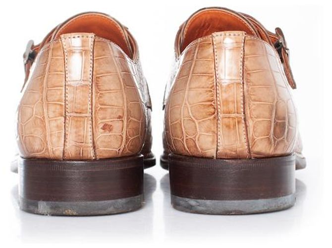 Santoni Doppelmonk-Schnürschuh aus braunem Alligator - Ansicht 4