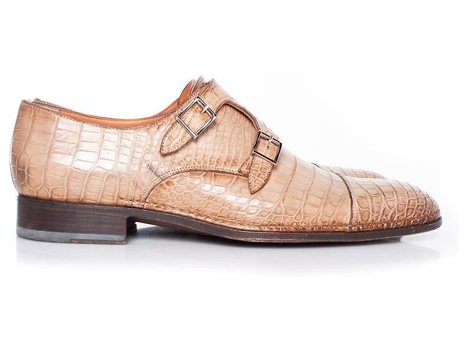 Santoni Doppelmonk-Schnürschuh aus braunem Alligator - Ansicht 5