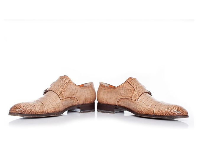 Santoni Doppelmonk-Schnürschuh aus braunem Alligator - Ansicht 7