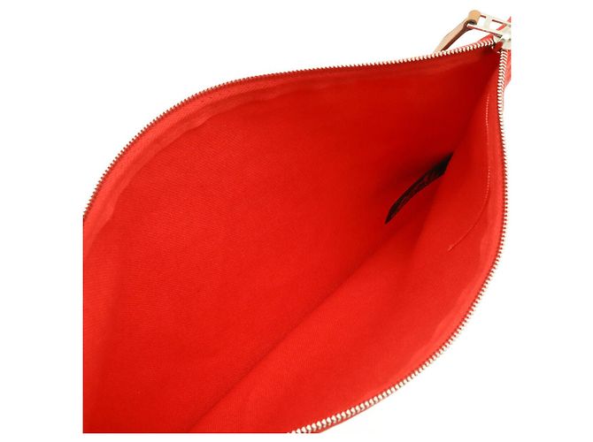 Clutch em lona e couro Yachting GM da Hermès Vermelho - vista 5