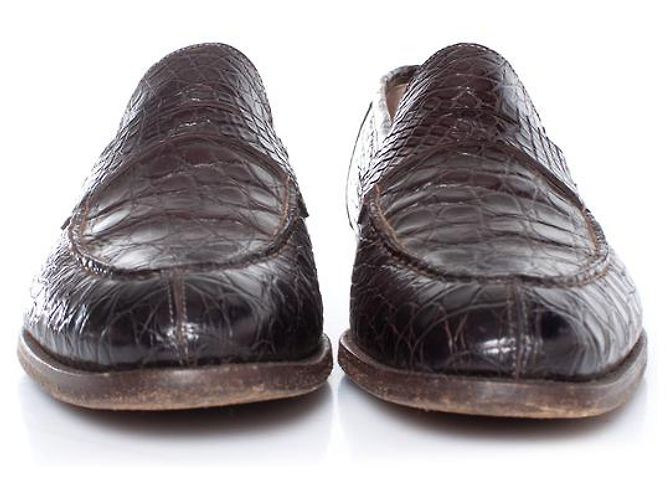Braune Alligatorleder-Pennyloafers von Santoni - Ansicht 4