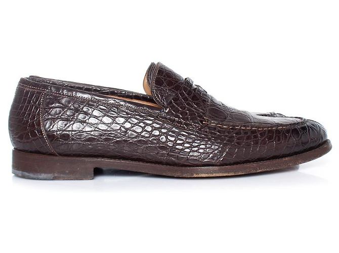 Braune Alligatorleder-Pennyloafers von Santoni - Ansicht 6