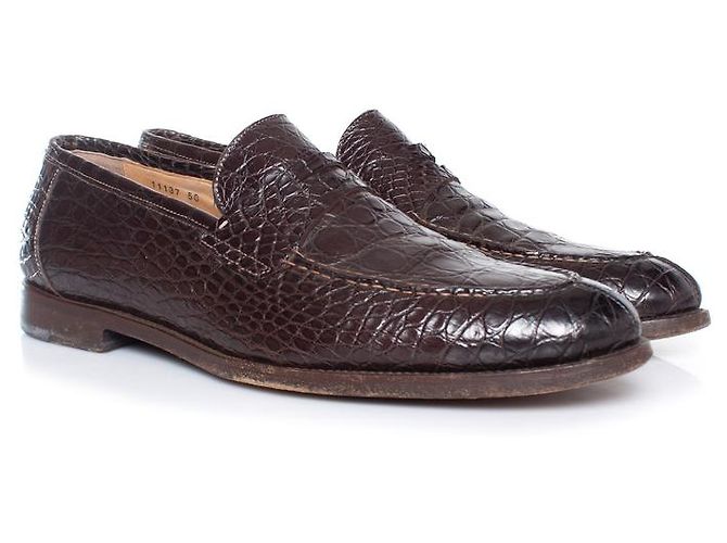 Braune Alligatorleder-Pennyloafers von Santoni - Ansicht 7