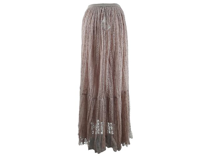 Falda maxi de seda melocotón con encaje Christian Dior Rosa - vista 3