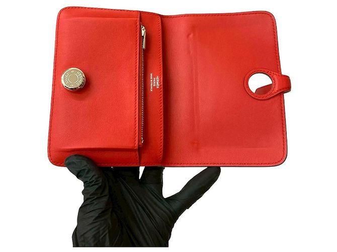 Billetera Compacta de Cuero Dogon de Hermès Roja - vista 8