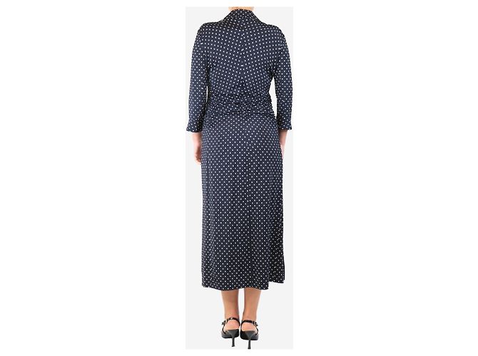 Altuzarra Navyblaue, geraffte Polka-Dot-Midikleid - Größe UK 14 Marineblau - Ansicht 2