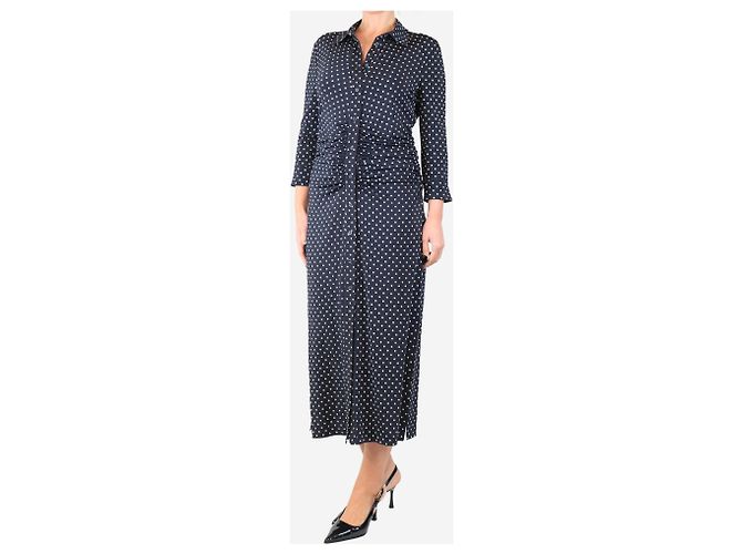 Altuzarra Navyblaue, geraffte Polka-Dot-Midikleid - Größe UK 14 Marineblau - Ansicht 3