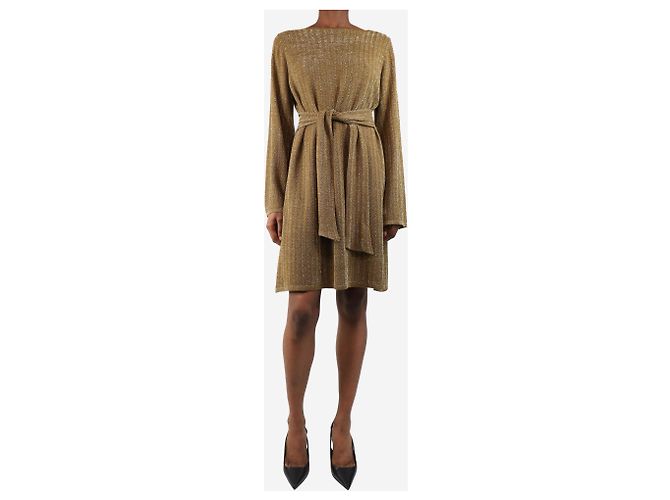 Vanessa Seward Gold Lurex Strickkleid - Größe UK 10 Golden - Ansicht 3