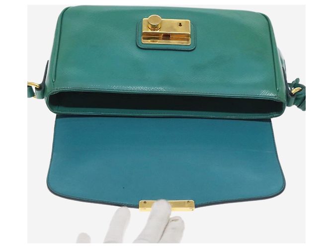 Prada Borsa a spalla in pelle Saffiano verde lucido - vista 16