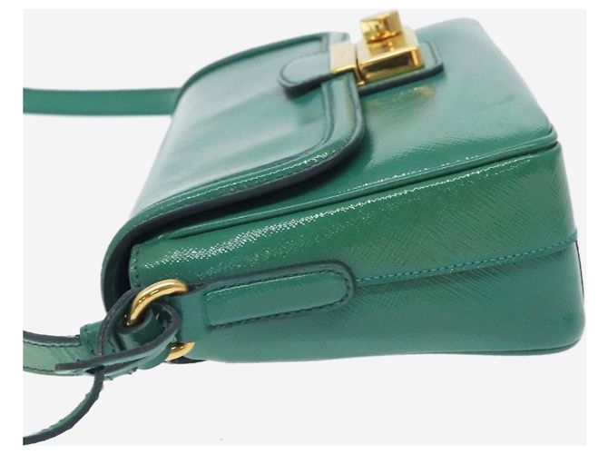 Prada Borsa a spalla in pelle Saffiano verde lucido - vista 5