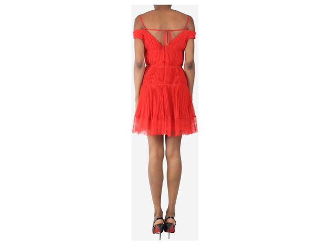 Self portrait Rotes plissiertes Spitzen-Minikleid - Größe UK 8 - Ansicht 2