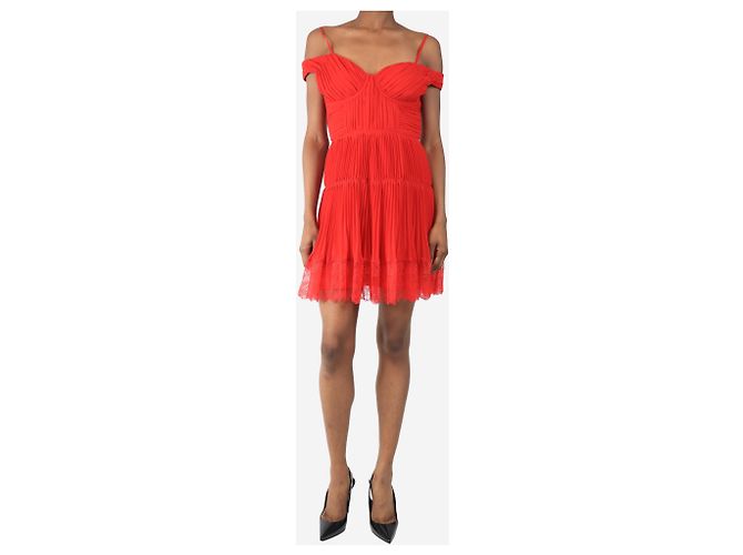 Self portrait Rotes plissiertes Spitzen-Minikleid - Größe UK 8 - Ansicht 3