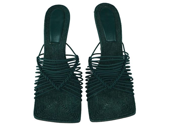 Mule elastiche in rafia oliva di Bottega Veneta Verde Verde oliva - vista 2
