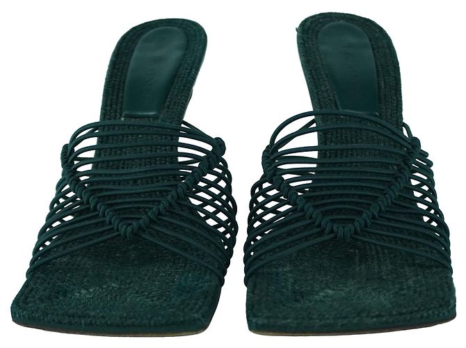 Mule elastiche in rafia oliva di Bottega Veneta Verde Verde oliva - vista 3