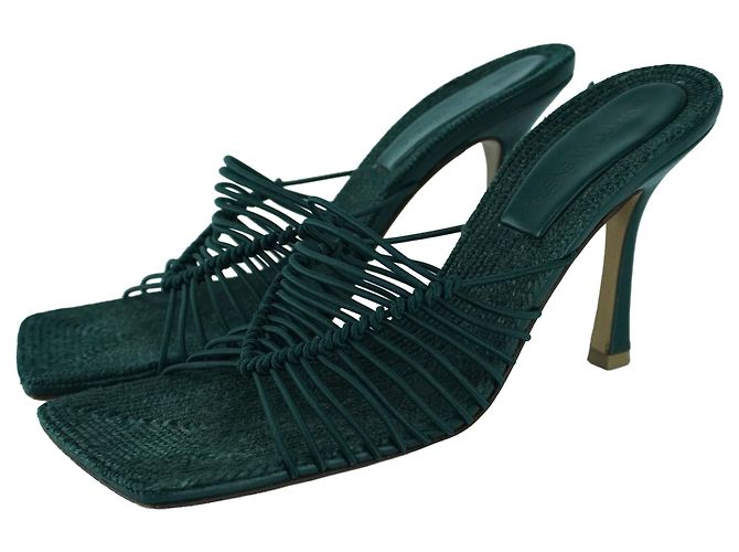 Mule elastiche in rafia oliva di Bottega Veneta Verde Verde oliva - vista 4