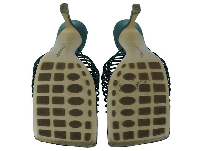Mule elastiche in rafia oliva di Bottega Veneta Verde Verde oliva - vista 7