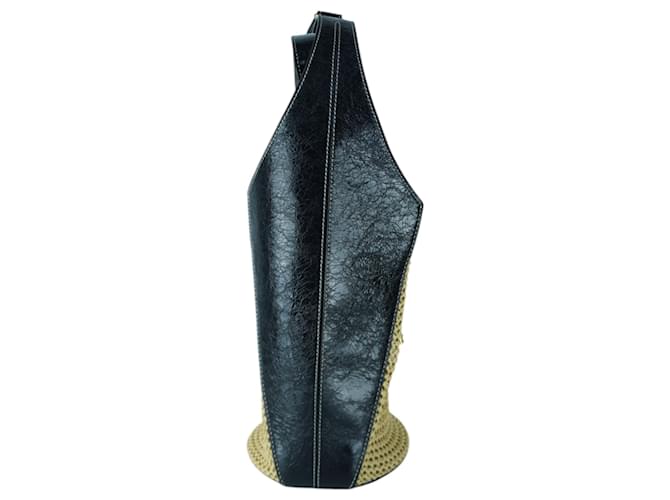 Borsa a secchiello in pelle e rafia Tory Burch Nero - vista 2