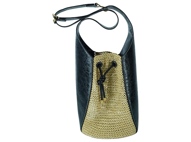 Borsa a secchiello in pelle e rafia Tory Burch Nero - vista 3