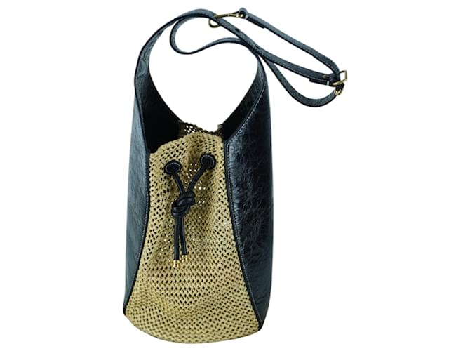 Borsa a secchiello in pelle e rafia Tory Burch Nero - vista 7