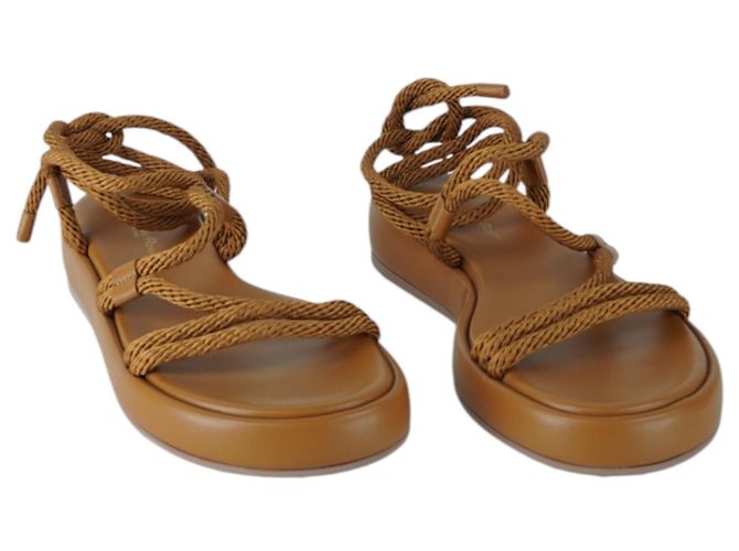 Sandalias de cuerda con cordones Gianvito Rossi en cuero marrón Castaño - vista 2