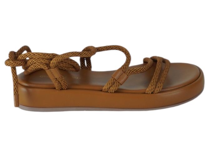 Sandalias de cuerda con cordones Gianvito Rossi en cuero marrón Castaño - vista 3