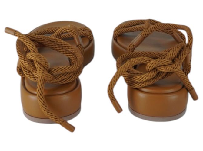 Sandalias de cuerda con cordones Gianvito Rossi en cuero marrón Castaño - vista 4