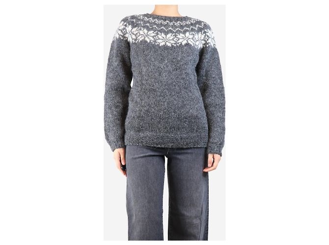 Autre Marque Pull Fairisle gris - taille UK 12 - vue 3