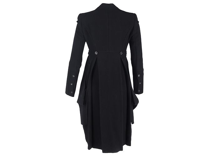 Alexander McQueen Single-Breasted Long Back Coat in Black Wool - view 3