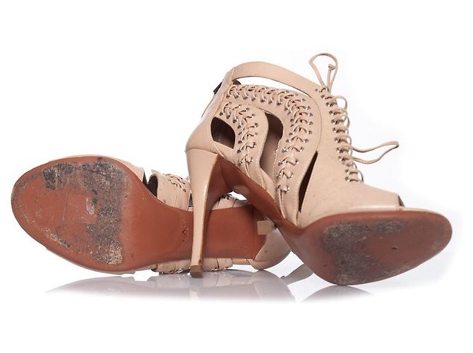 Alaïa Sandali in pelle con lacci e ritagli Alaia Marrone Beige - vista 7